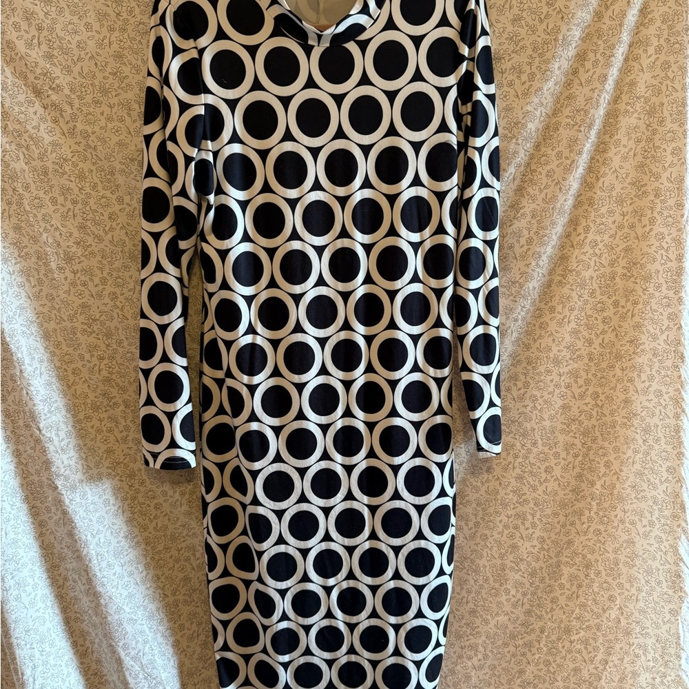 SHEIN Black and White Geometric Long Sleeve Dress